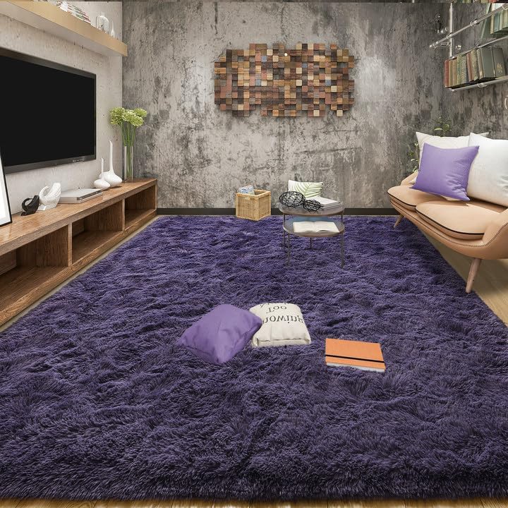 Tepook Super Soft Fluffy Rug for Bedroom, Modern Shaggy Fuzzy Kids Rugs for Living Room, Plush Indoor Nursery Home Decor Dorm Carpet with Non-Slip Bottom, Gray Purple, 4 X 6 Feet - Image 5